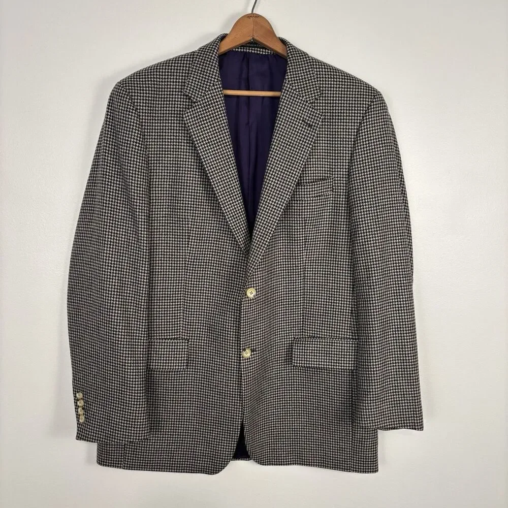 Rochester Couture Sport Coat 42T Pure CASHMERE Lanificio di Pray Houndstooth